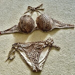 Shade & Shore Leopard Print Tan and Black Bikini Set